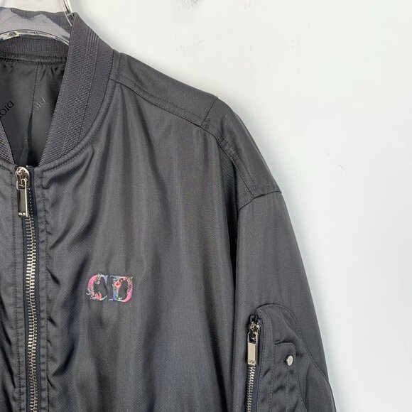 Dior Mens Black Embroidered Logo Bomber Jacket With Zipper & Dust Bag Size 48 M - Picture 7 of 8